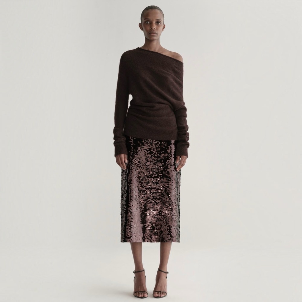NEW A.L.C. Freya Asymmetric Alpaca-Blend Sweater Dark Umber Small NWT $495